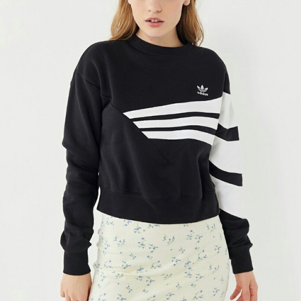 NWT Adidas Women’s Three Stripes Cropped Sweater - Picture 2 of 3